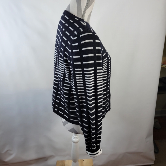 Liz Claiborne Open Cardigan Sweater Knit Black/White Design Cotton Size Medium - Picture 3 of 7